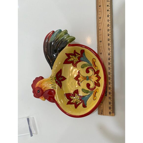 Set of 4 Maxcera Rooster Hand Painted Floral Design Decorative Dishes/Bowls - Picture 11 of 14